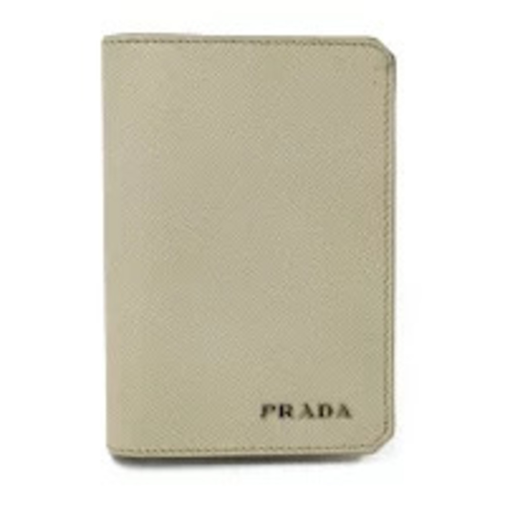 Prada Card Case Wallet Business Saffiano Leather Ivory White